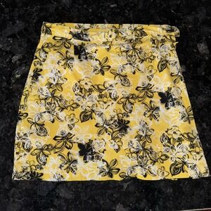 Allyson Whitmore Petite Golf Skirt Yellow Floral Print Button/Zip Women Size 10P
